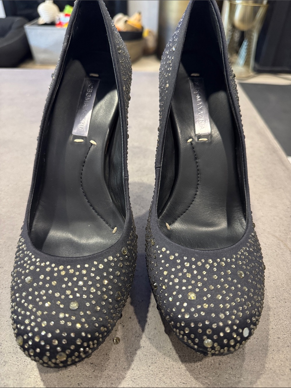 BCBGMaxAzria Black Heels with Gold Stud Embellishments